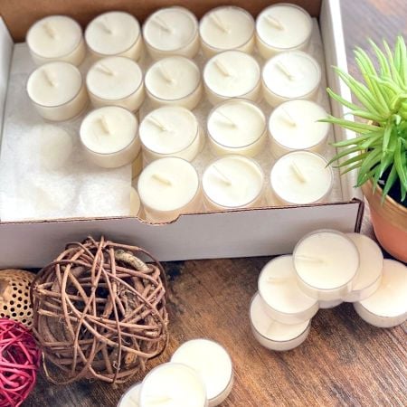 Handmade Unscented Round Clear Soy Wax Tealights 25 Pieces
